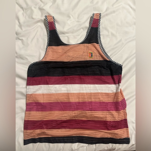 NikeCourt Nike Striped Tank Top Sheer Dri-Fit Medium 2019 Pink Black White - Picture 1 of 5